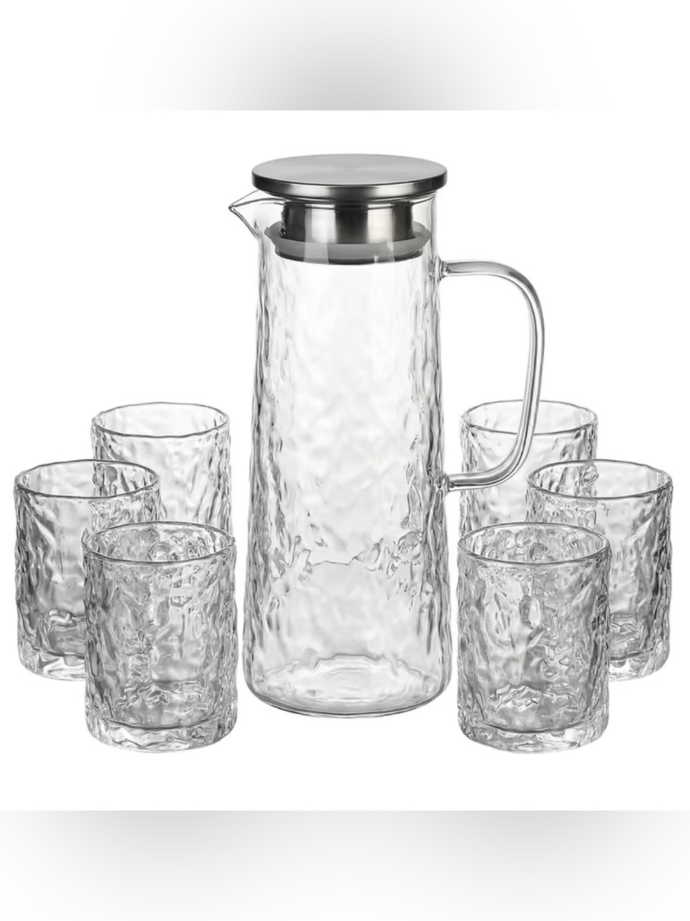 Glass Pitcher and Tumblers Set with Stainless Lid - Clear